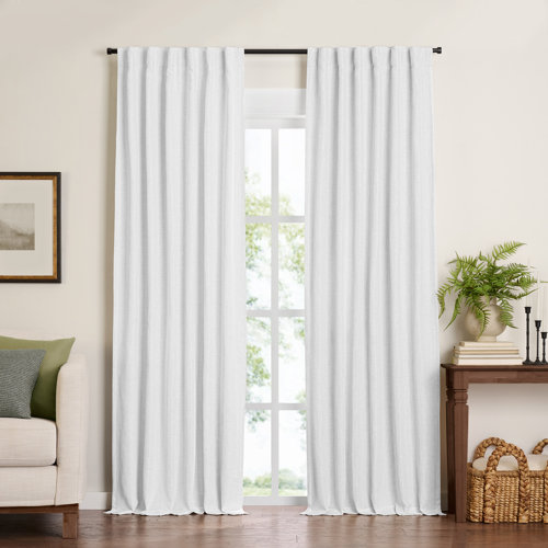 White Polyester Linen Blend Blackout Curtain 